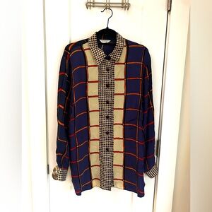 Univest Vintage Women's Navy and Orange Checkered Button Down Shirt